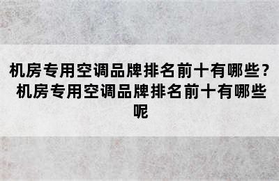 机房专用空调品牌排名前十有哪些？ 机房专用空调品牌排名前十有哪些呢